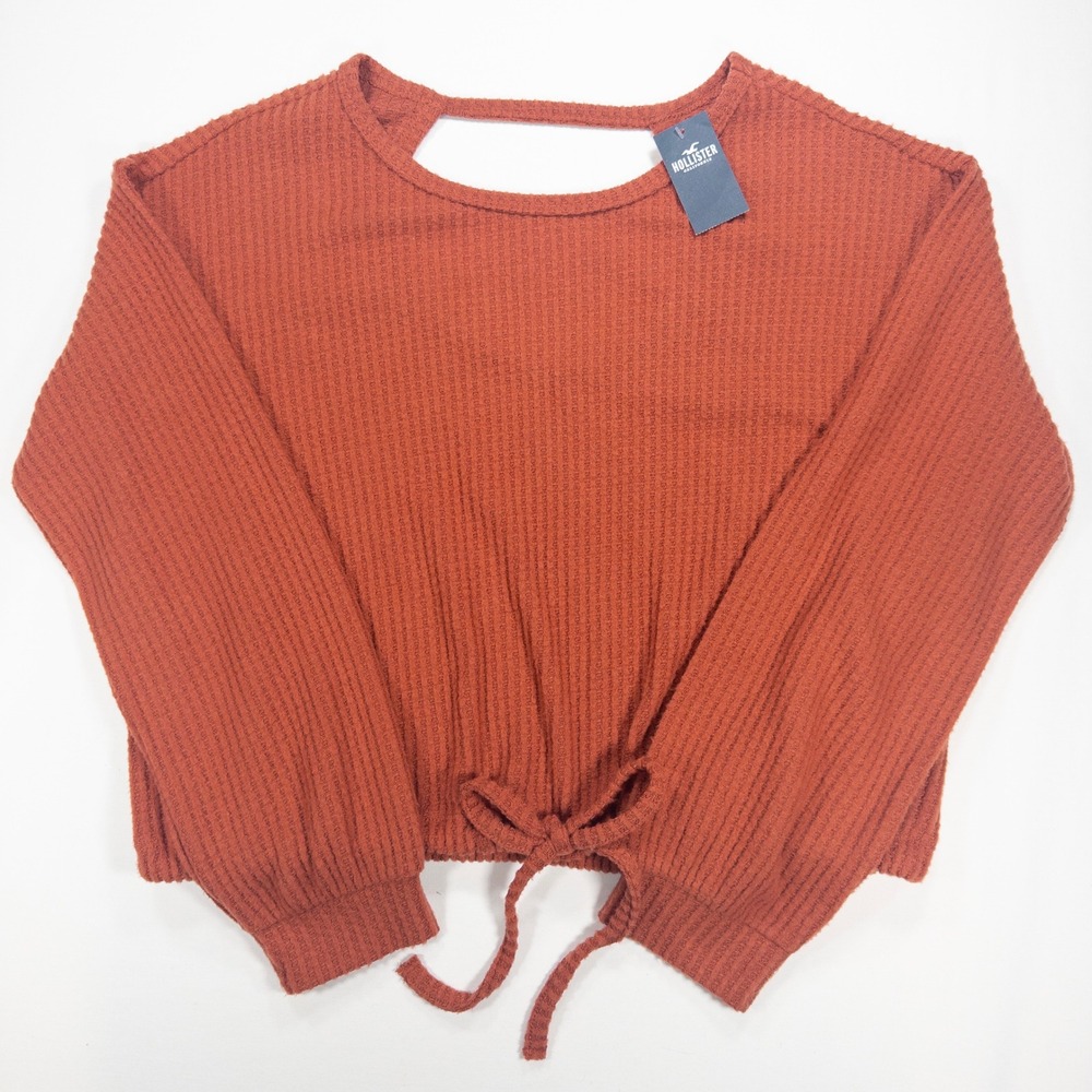 NWT Hollister Cropped Knit Open Back Tie Sweater Orange Cozy Fall Cottagecore